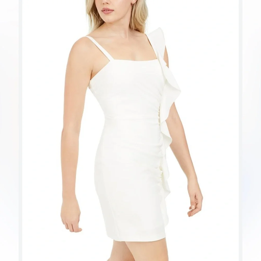 NWT Guess Sz 10 Women’s White Ruffle Strappy Mini Bodycon Lined Dress Ret $128! - Picture 1 of 13